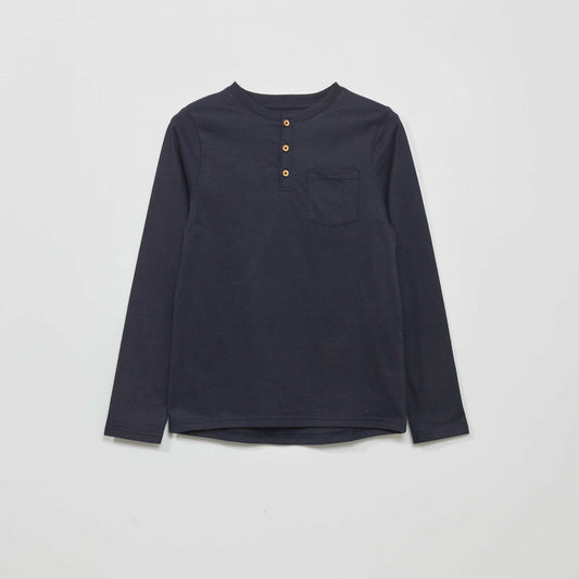 Long-sleeved T-shirt with henley collar blue