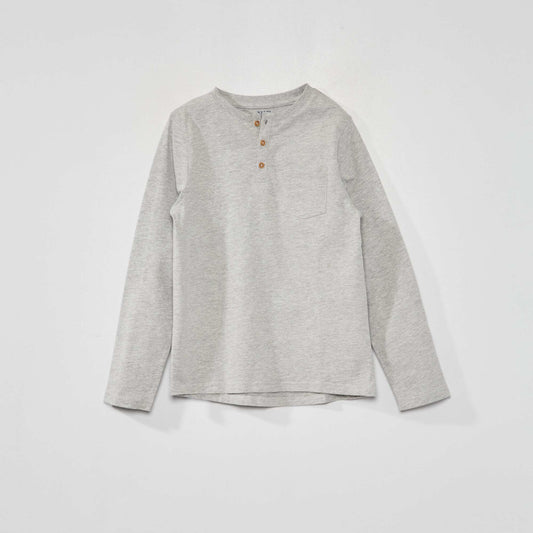 Long-sleeved T-shirt with henley collar GREY