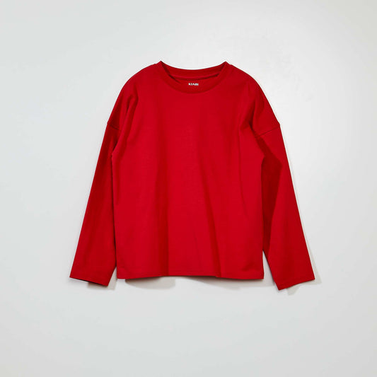 Long-sleeved plain jersey T-shirt raspberry red