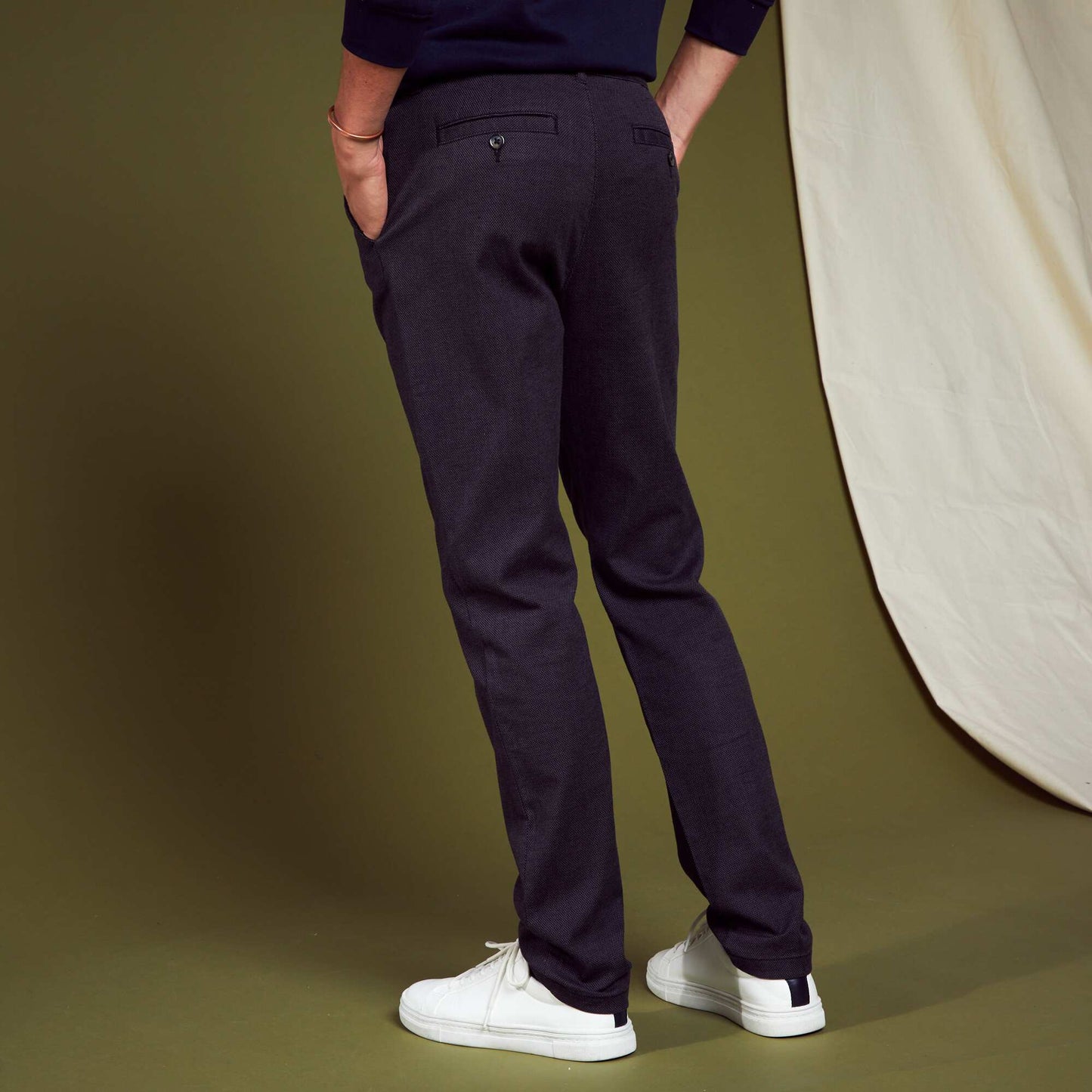 Slim-fit jacquard trousers black