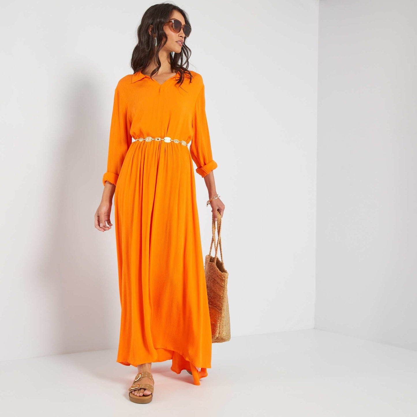 Long dress with long sleeves Orange