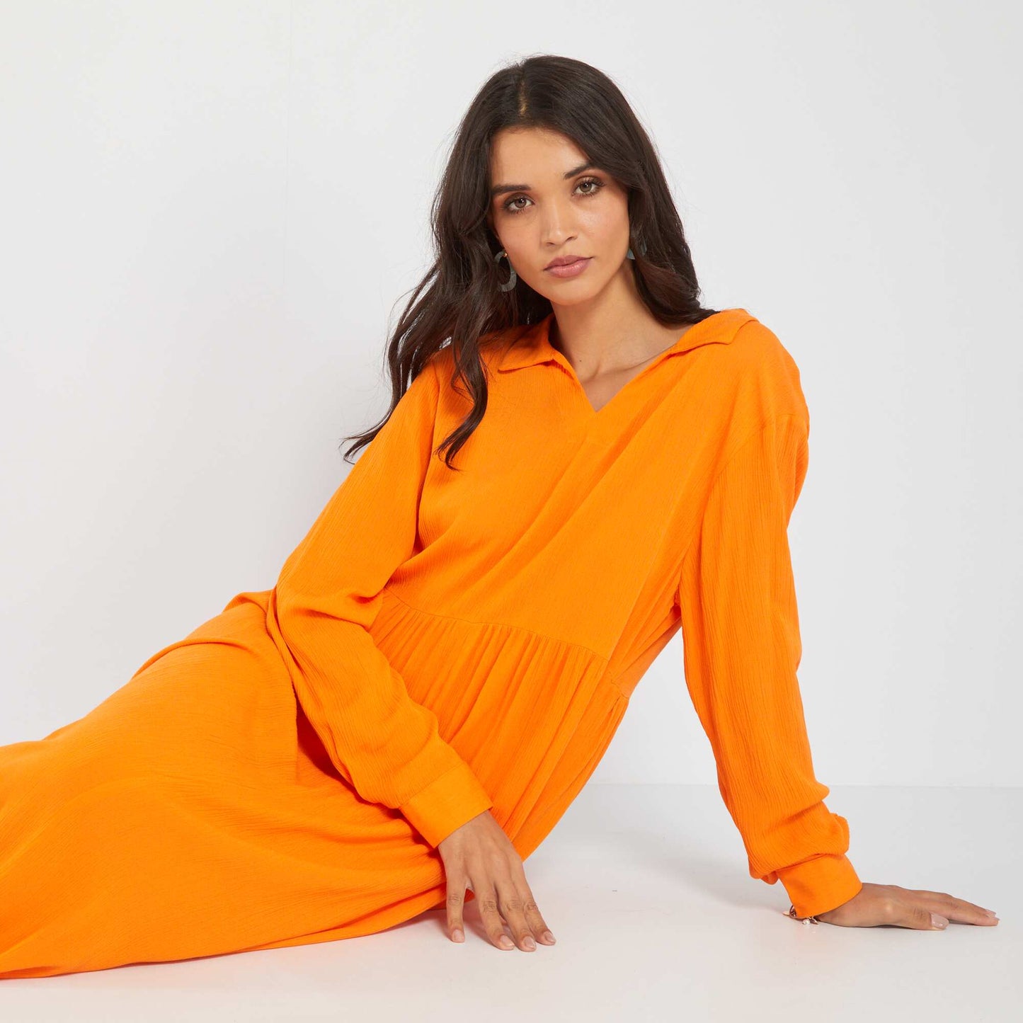 Long dress with long sleeves Orange