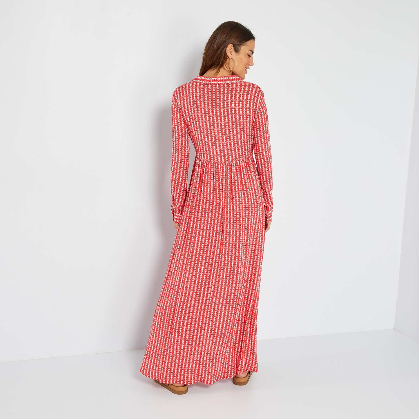 Long printed dress with long sleeves RED