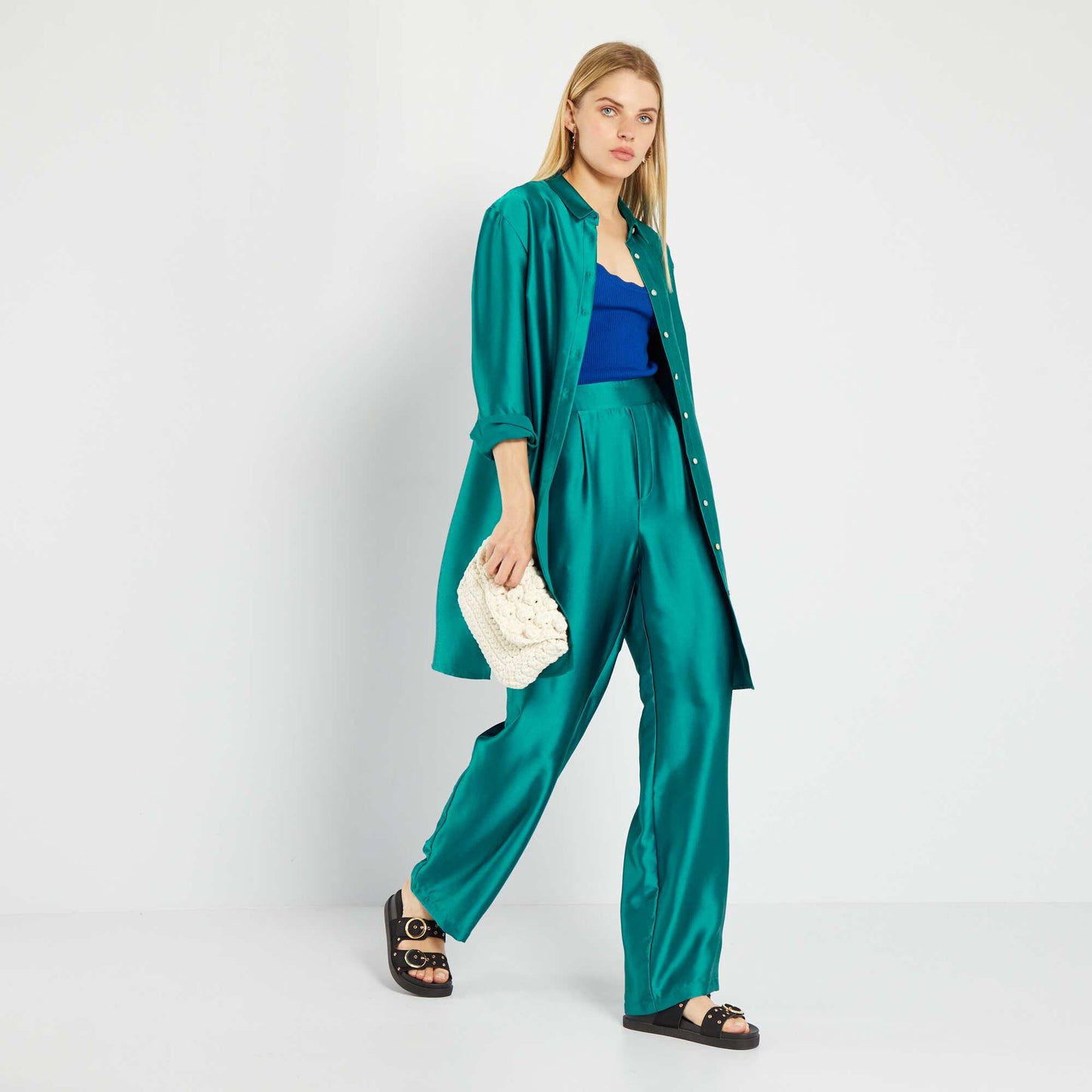 Plain printed wide-leg trousers BLUE