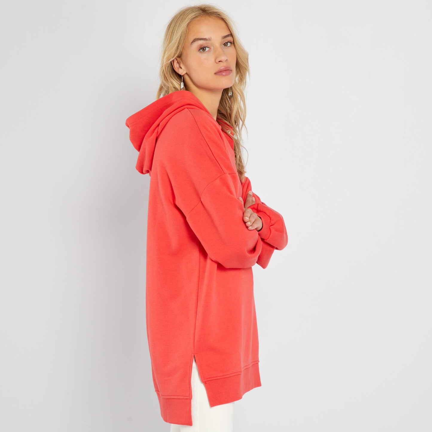 Long sweatshirt with hood RED