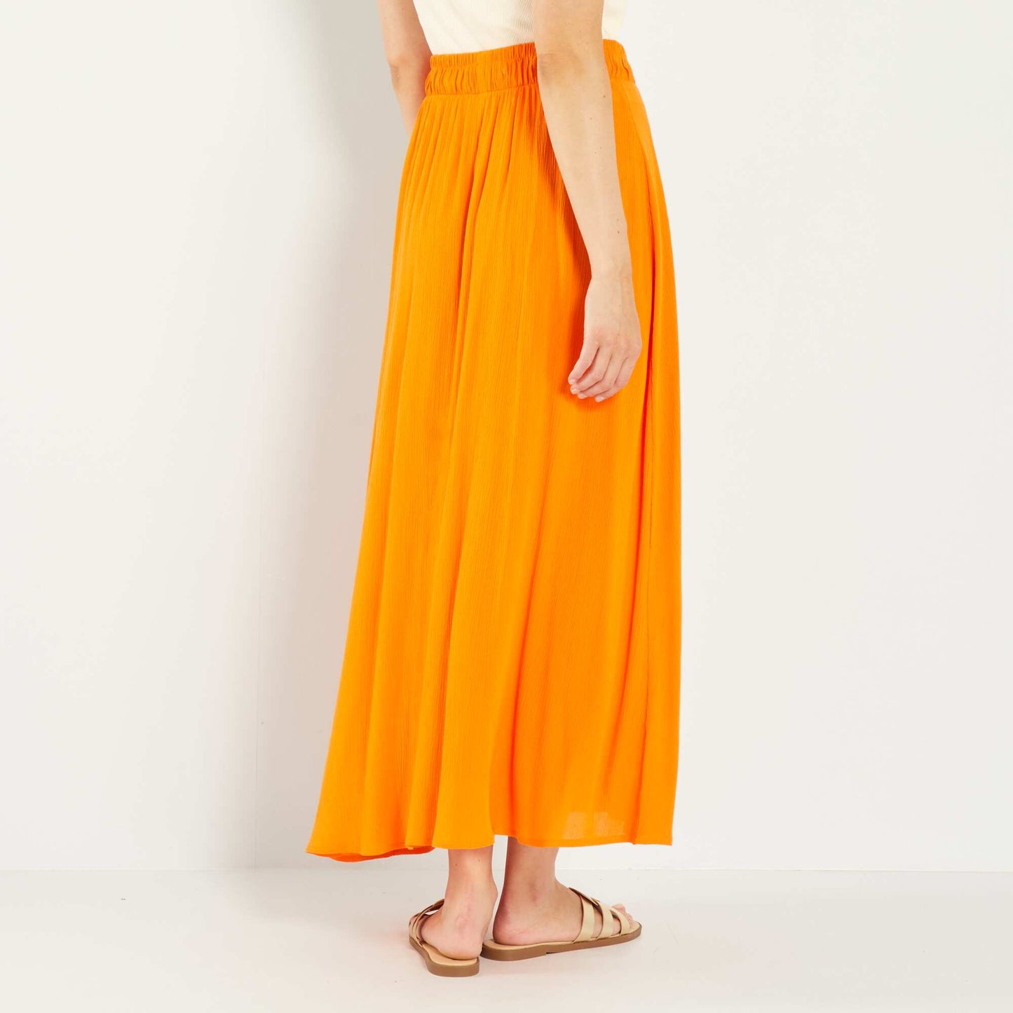 Long waffle-knit skirt ORANGE