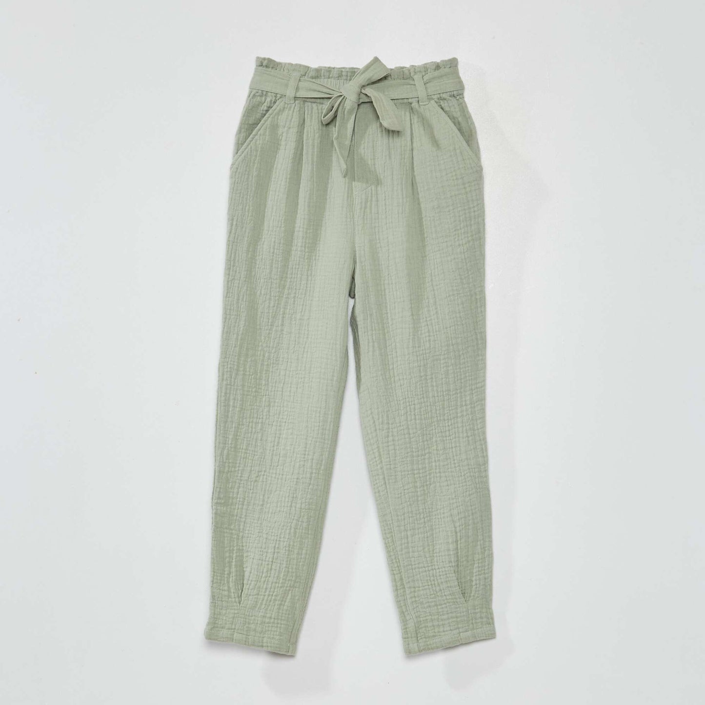 Cotton gauze paperbag trousers CRYSTAL GREEN