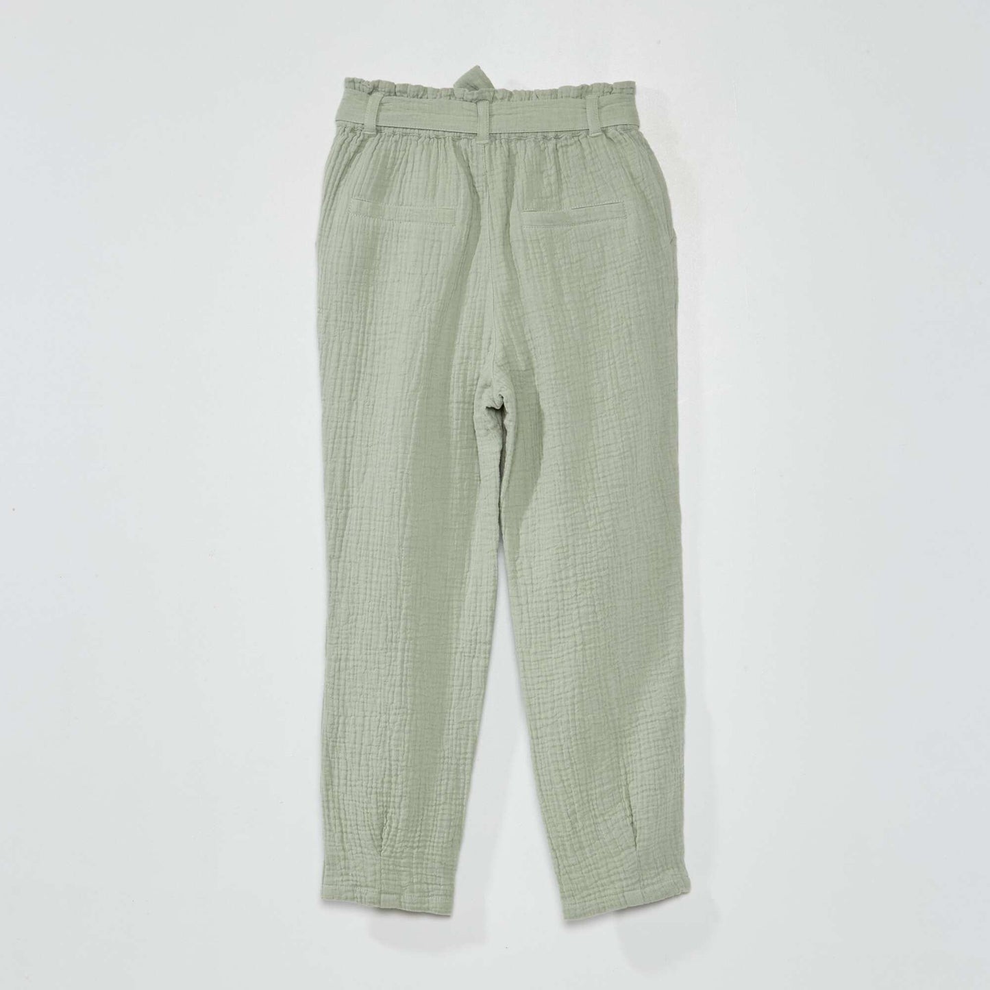 Cotton gauze paperbag trousers CRYSTAL GREEN