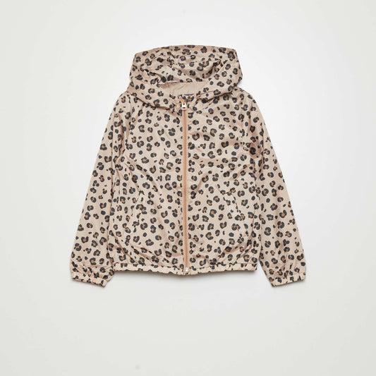 Hooded leopard print windcheater BEIGE