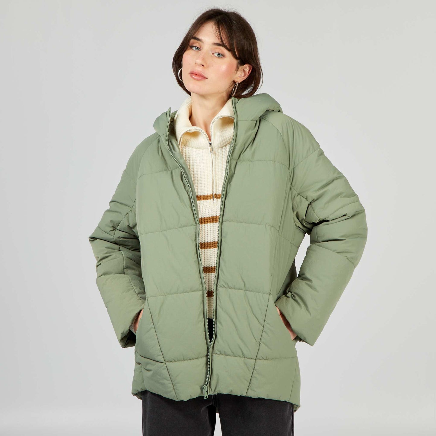 Quilted padded coat GREEN