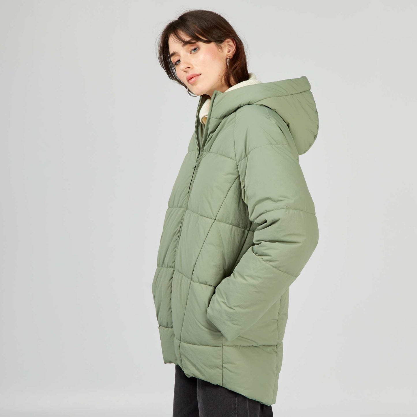 Quilted padded coat GREEN