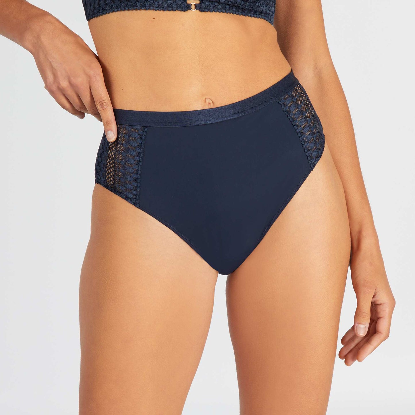 High-waisted microfibre and lace briefs SAPP BLUE