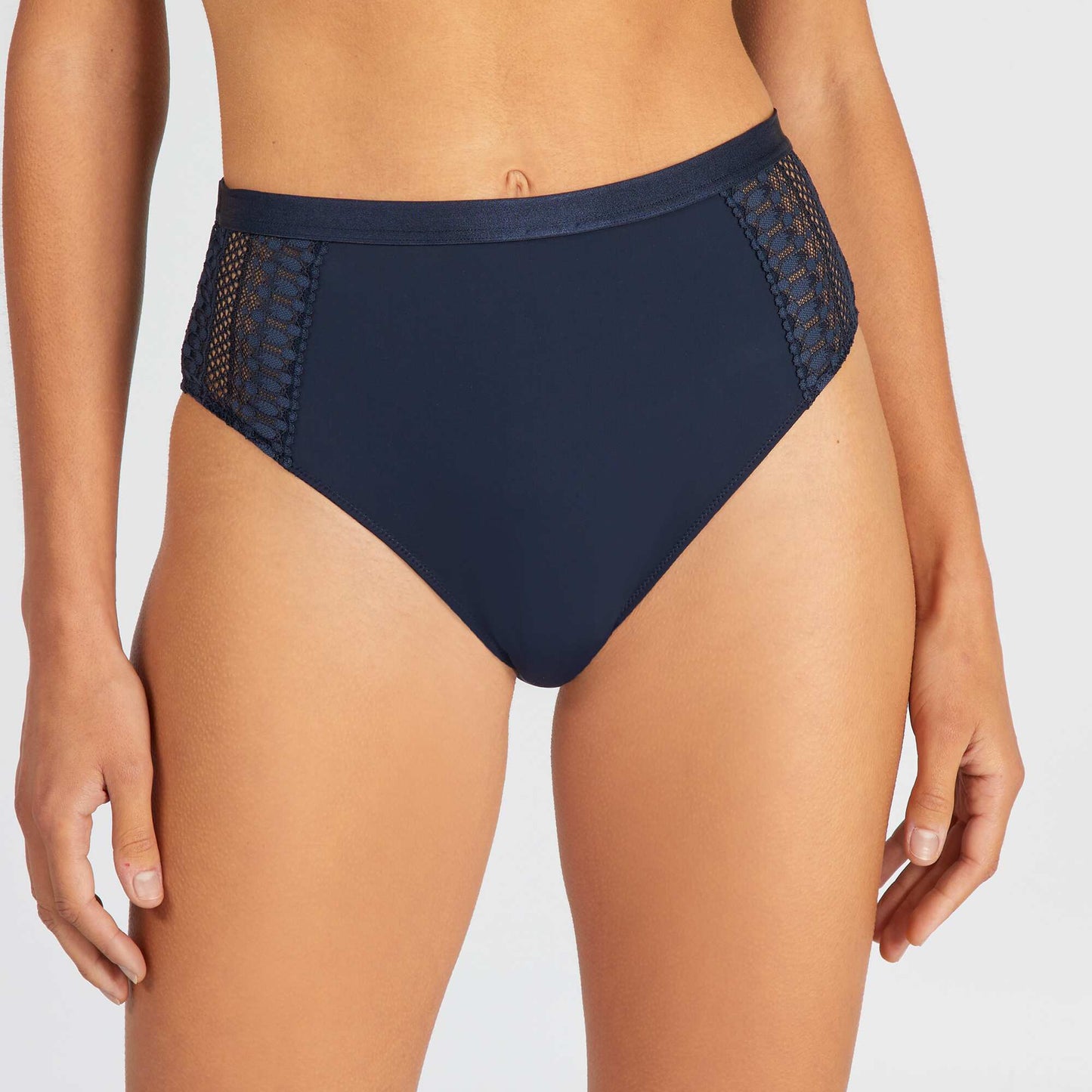 High-waisted microfibre and lace briefs SAPP BLUE