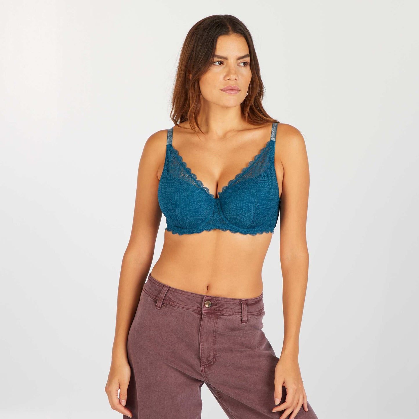 Lace demi-cup bra, D&E cups dark blue