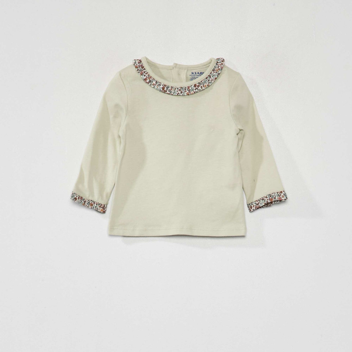 Ruffled round-neck T-shirt BEIGE