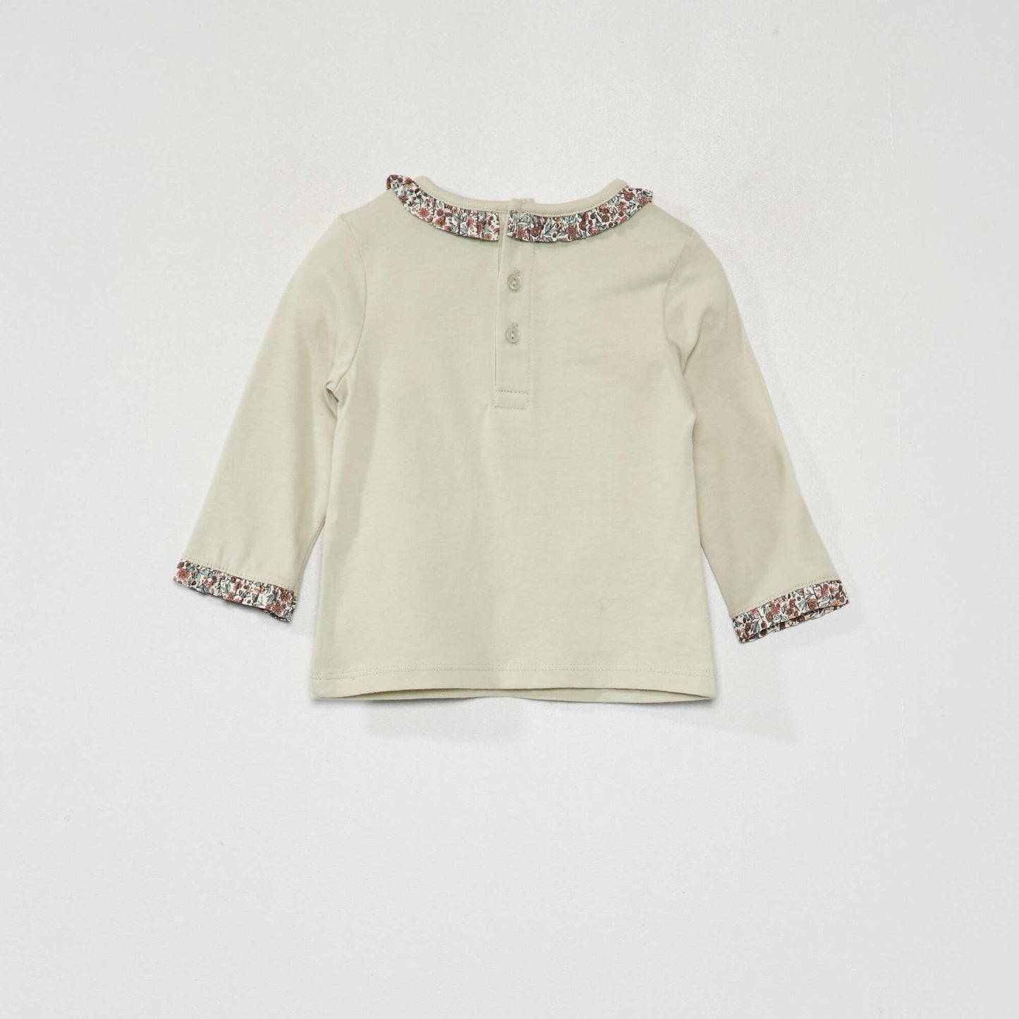 Ruffled round-neck T-shirt BEIGE