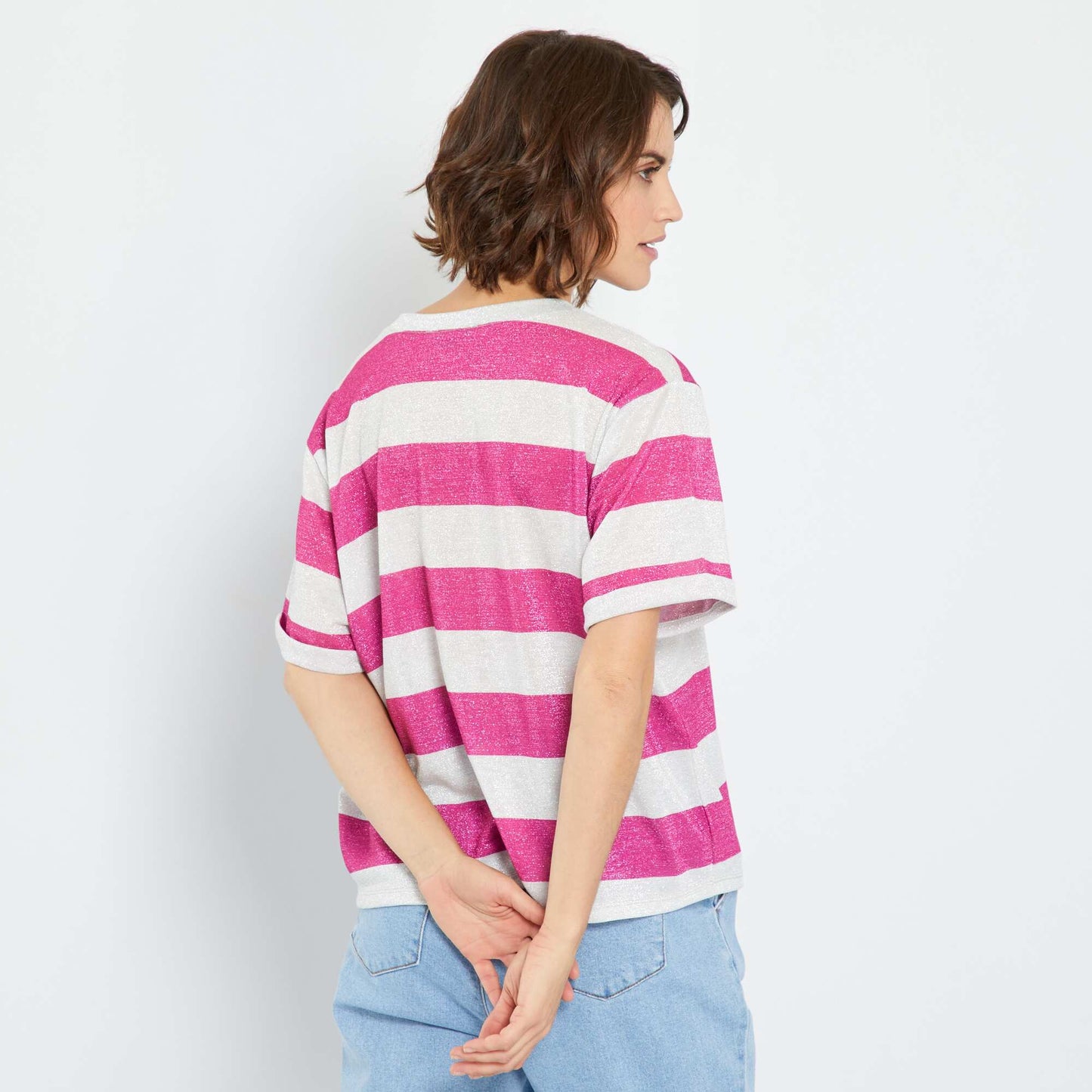 T-shirt with wide glittery stripes PURPLE
