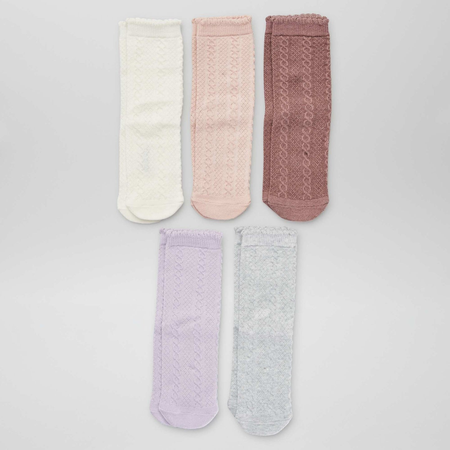 Pack of 5 pairs of cable knit socks PURPLE