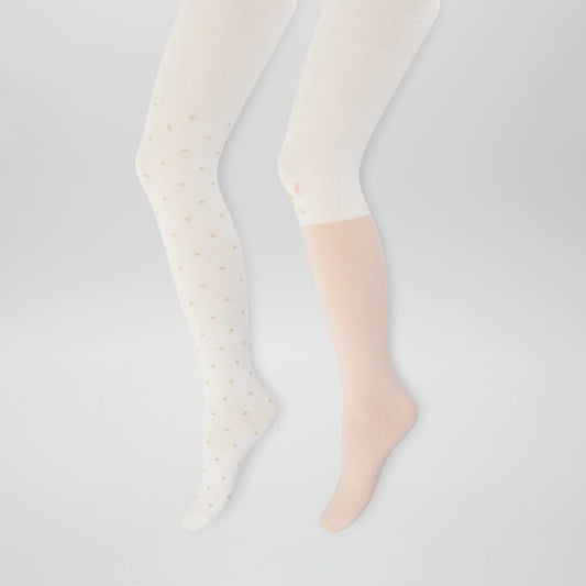 عبوة من 2 زوجين من الجوارب الضيقة المحبوكة المزخرفة باللون البيج