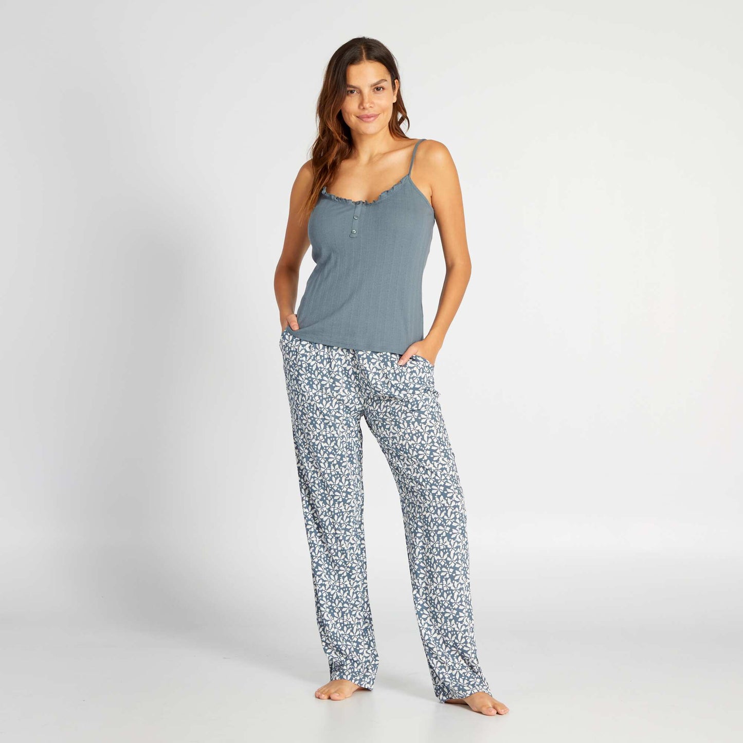 Flowing printed pyjama bottoms BLUE