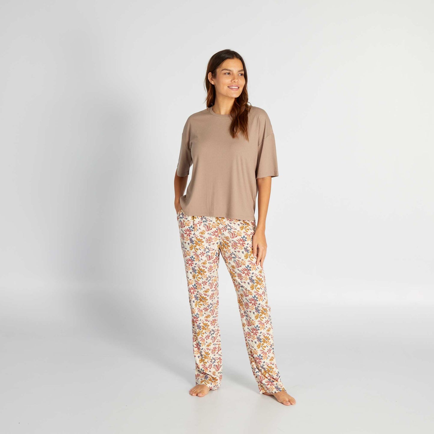 Flowing printed pyjama bottoms BEIGE