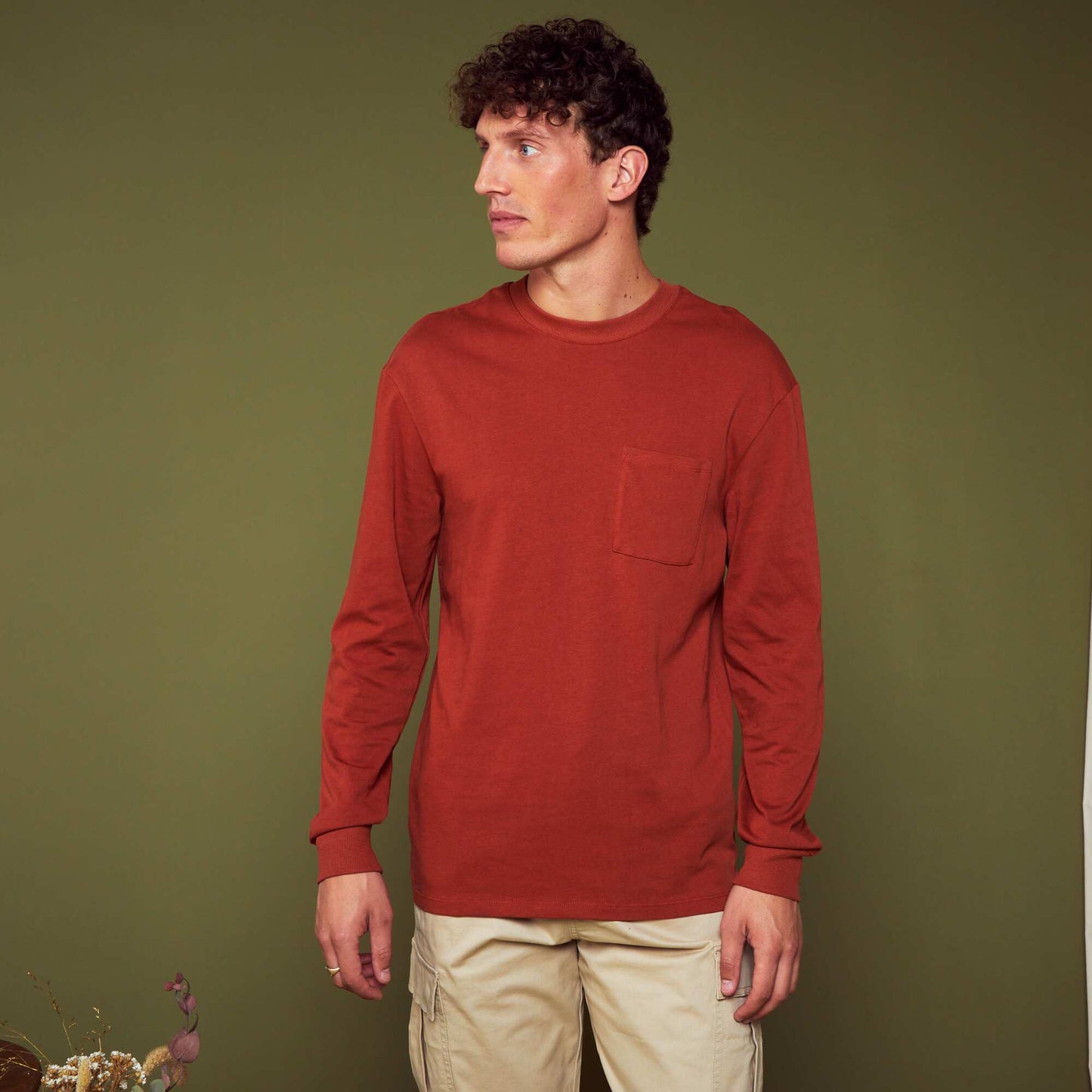 Long-sleeved jersey T-shirt brown