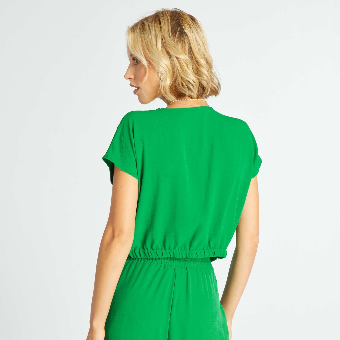 Satin-effect crop top blouse Green