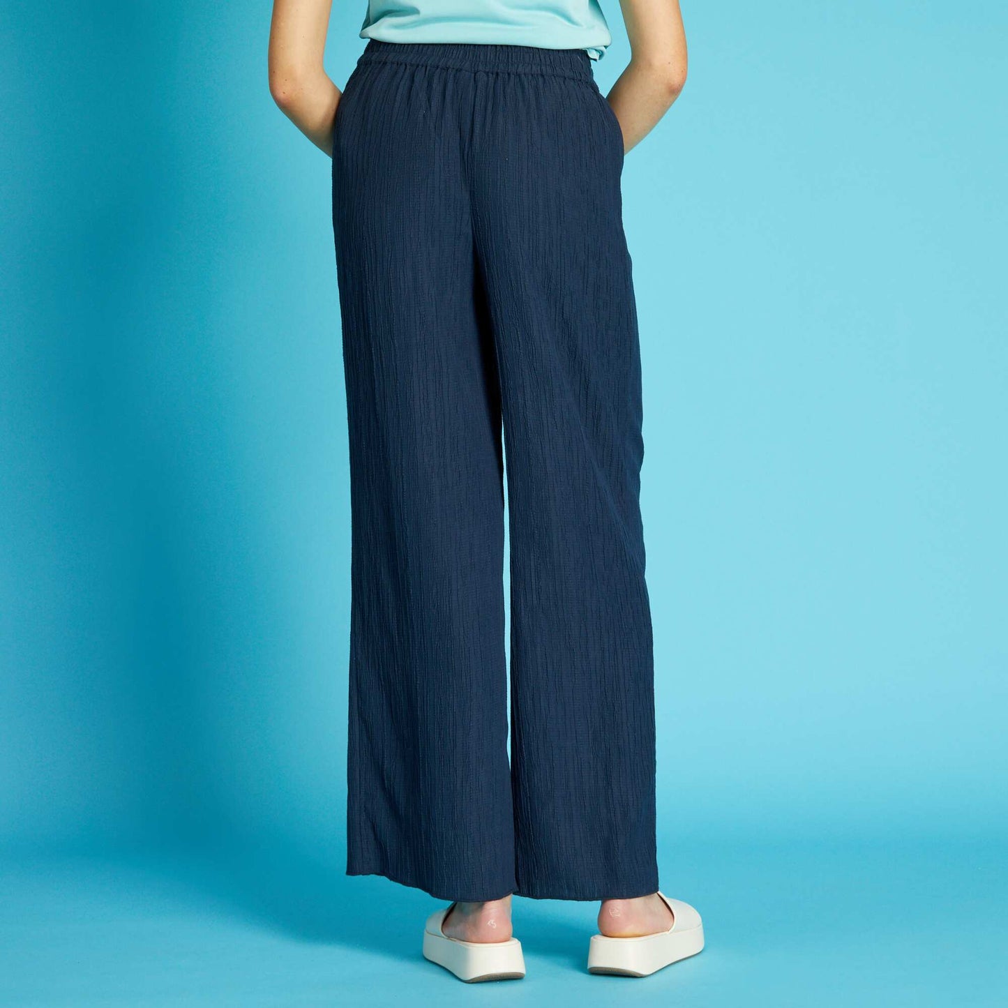 Textured knit wide-leg trousers dark blue