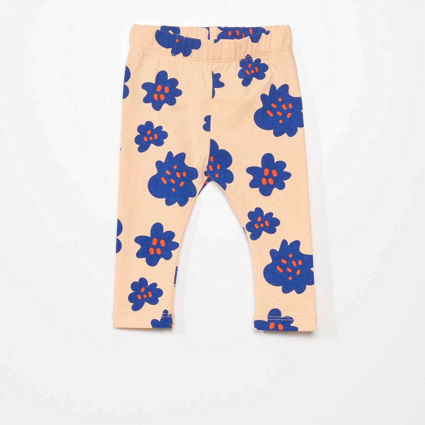 Leggings printed with giant flowers Orange/bleu