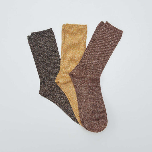 Pack of 3 pairs of glitter socks KHAKI