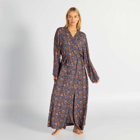 Long printed dressing gown Blue