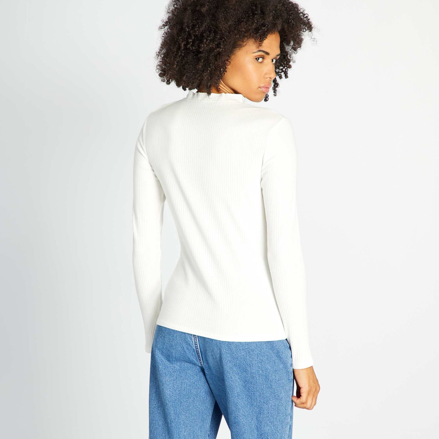 Long-sleeved ribbed knit T-shirt WHITE