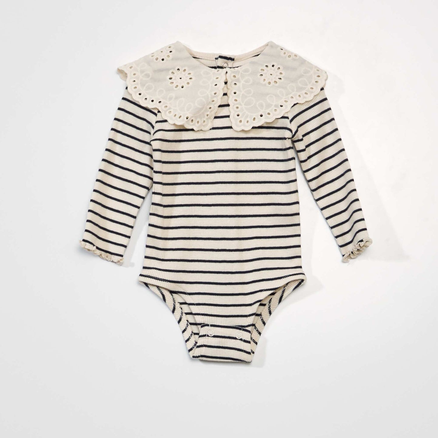Pure cotton body with broderie anglaise collar WHITE