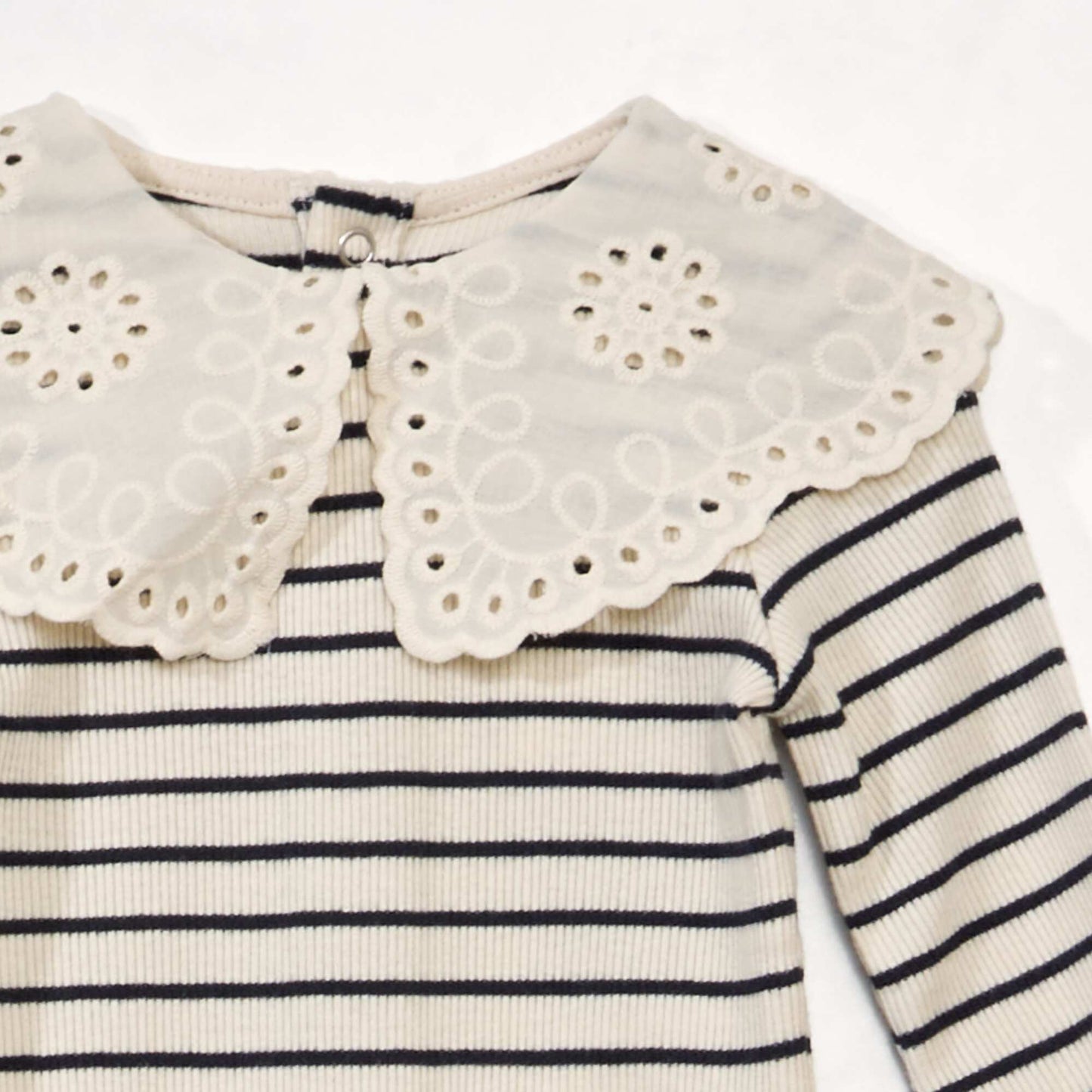 Pure cotton body with broderie anglaise collar WHITE