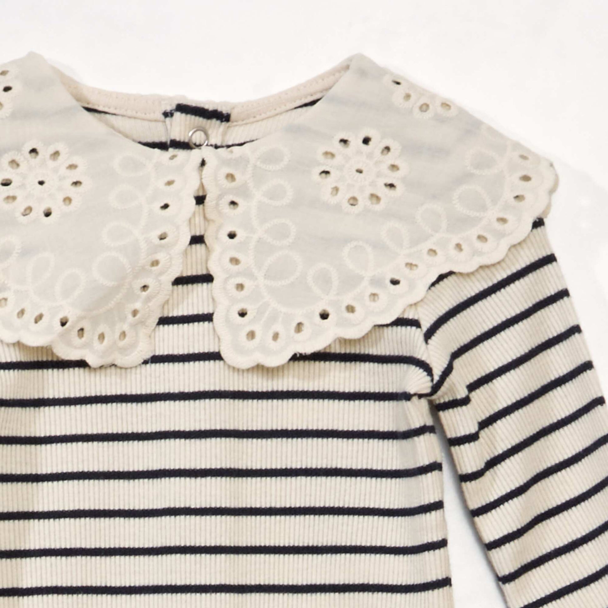 Pure cotton body with broderie anglaise collar WHITE