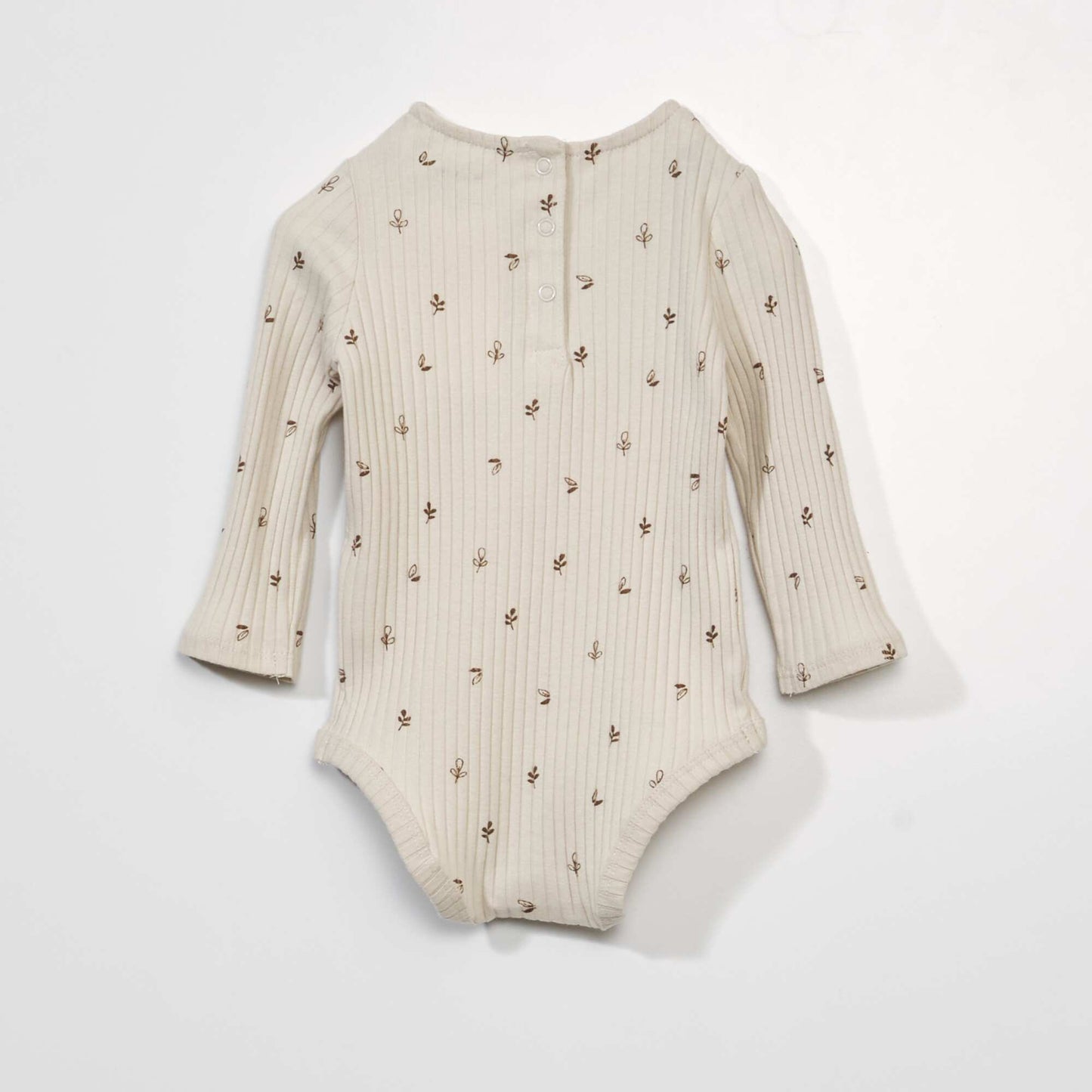 Ribbed knit printed bodysuit ECRU LEAF