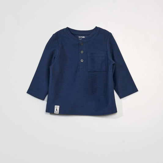 Piqué knit T-shirt dark blue