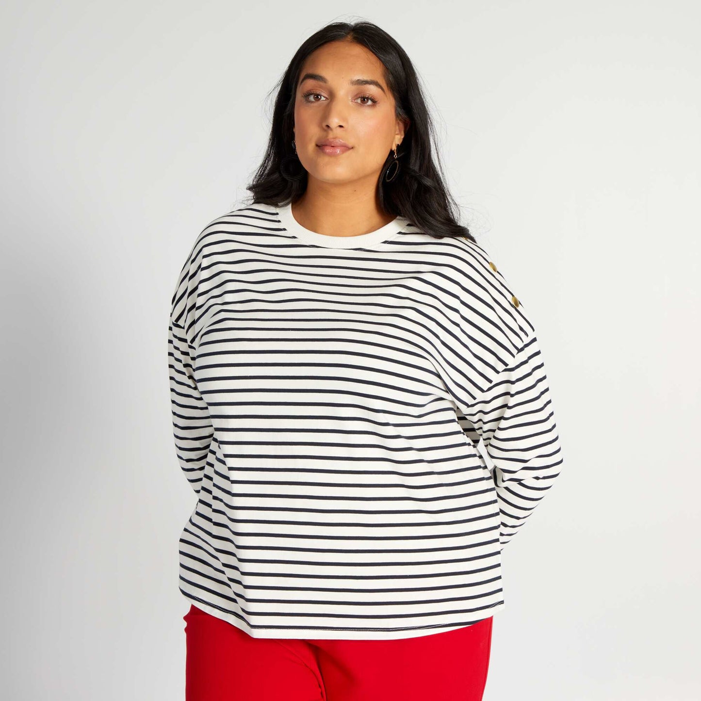 Striped long-sleeved T-shirt White