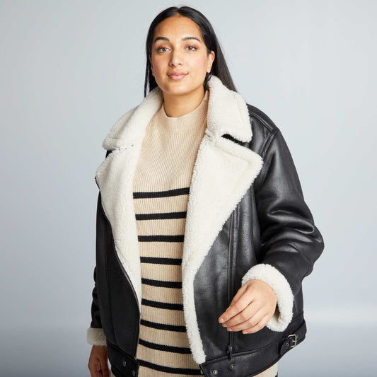 Aviator-style jacket with sherpa trim black