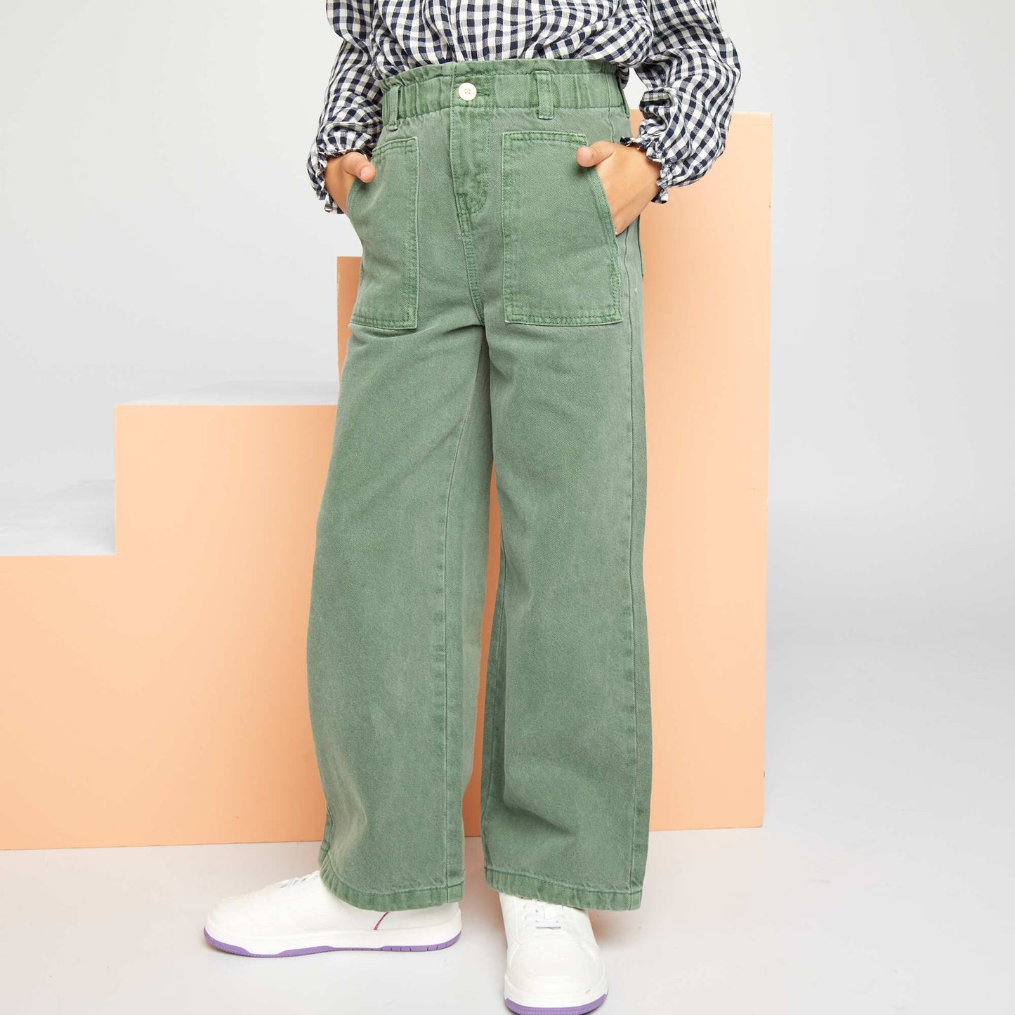 Wide-leg denim trousers grey green