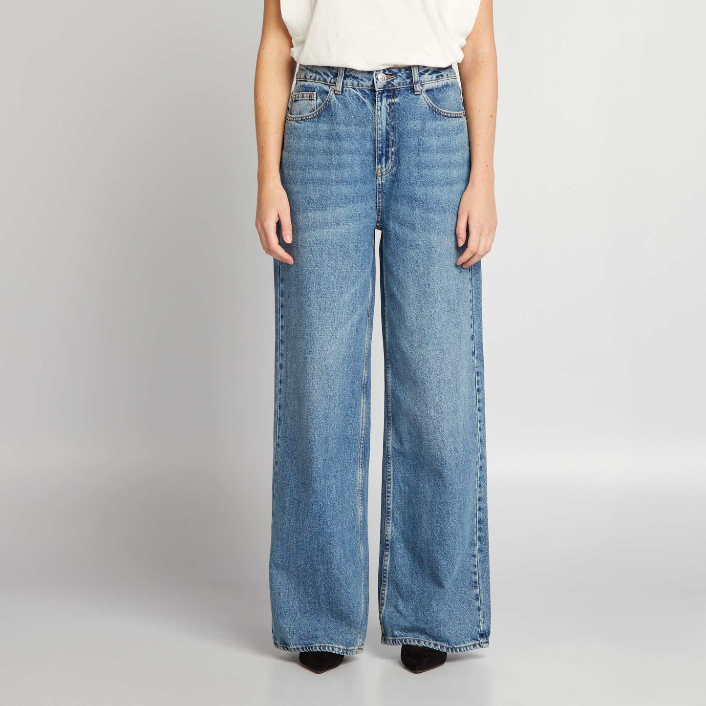 Wide leg denim trousers Stone