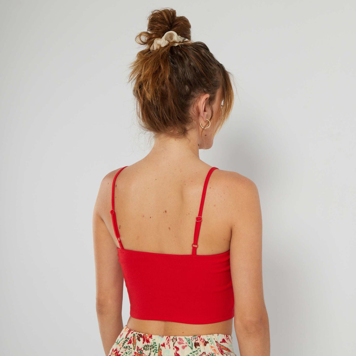 Ribbed bandeau-style crop top RED