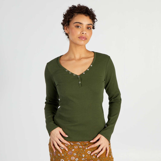 Ribbed knit pyjama T-shirt GREEN
