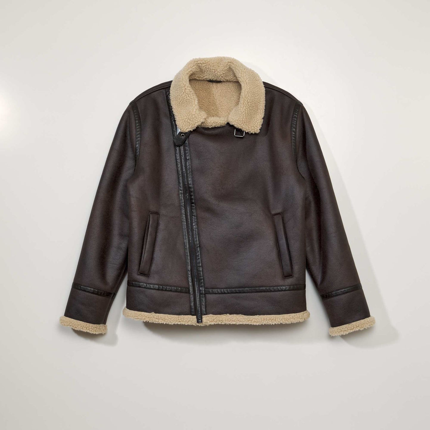 Aviator-style jacket with sherpa trim BROWN SP