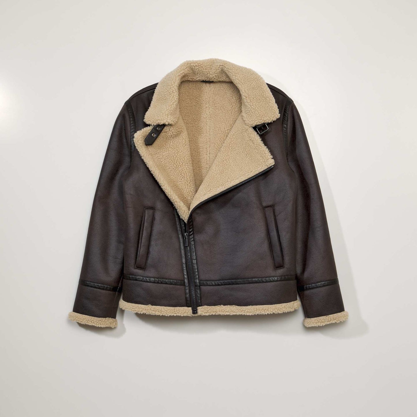 Aviator-style jacket with sherpa trim BROWN SP