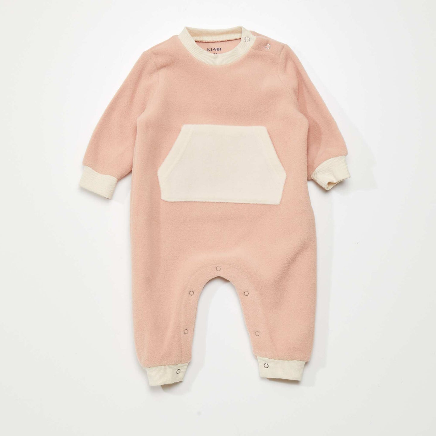 Two-tone fleece sleepsuit with kangaroo pocket GIRL