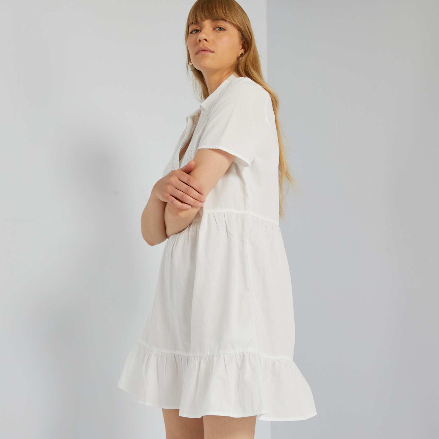 Poplin dress with embroidery White