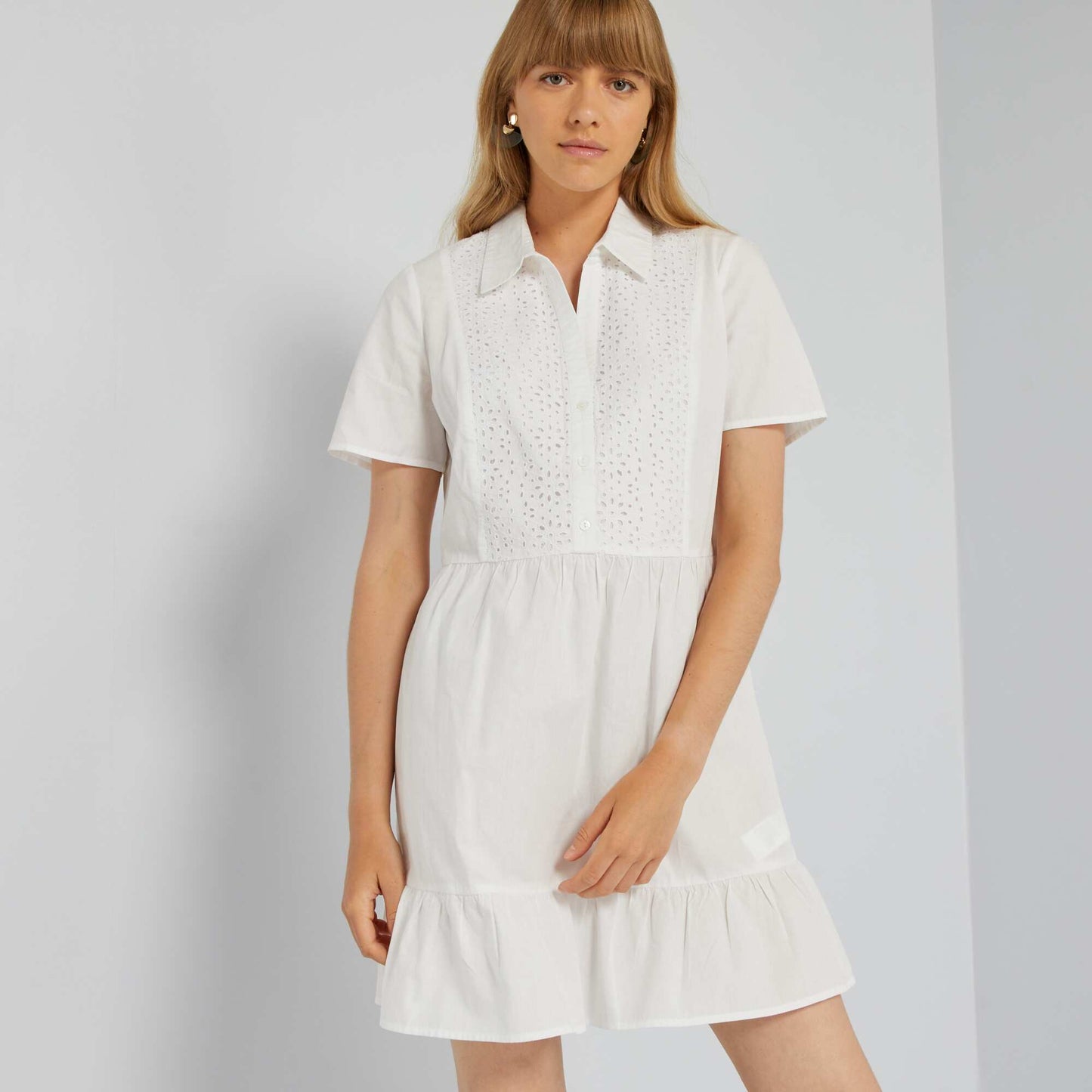 Poplin dress with embroidery White