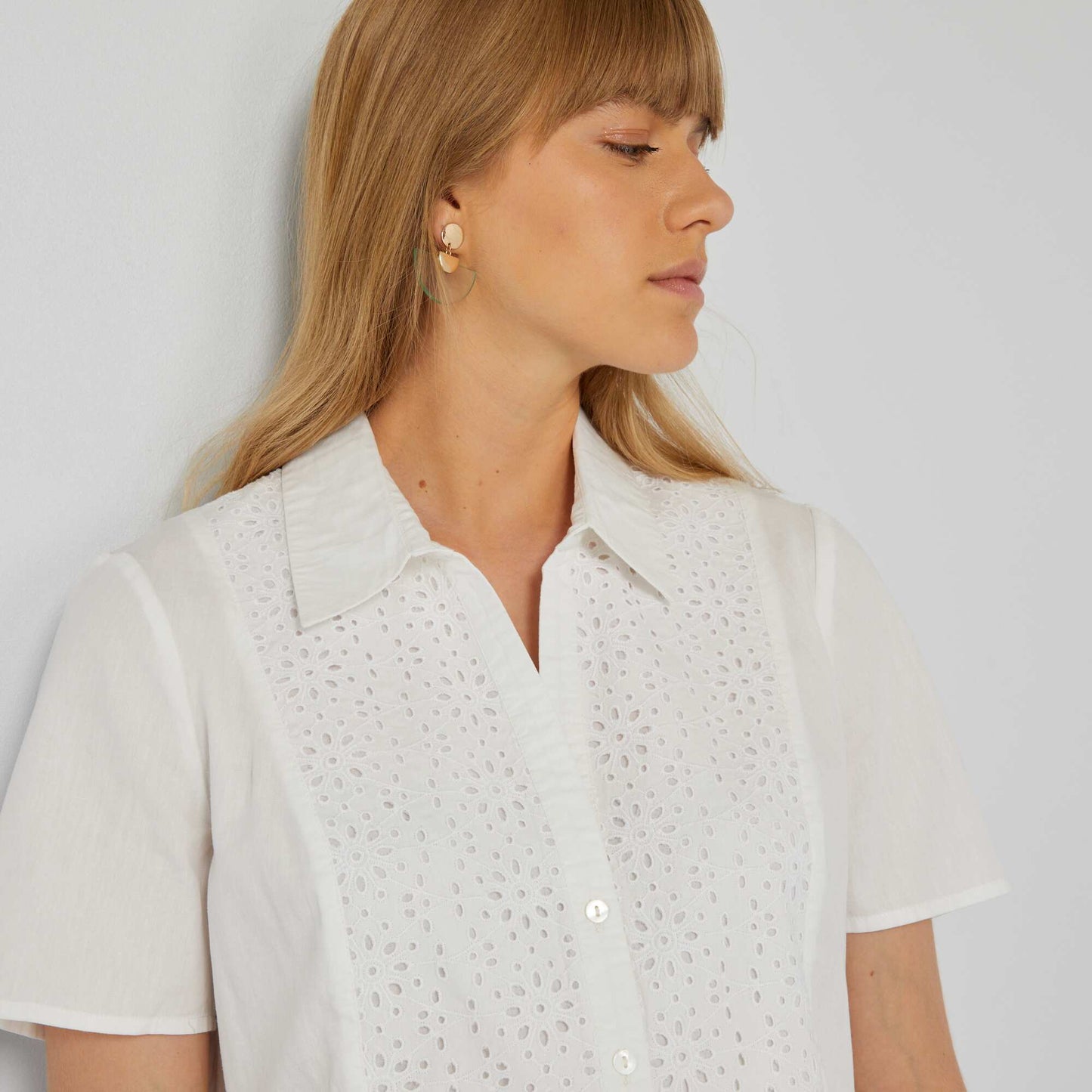 Poplin dress with embroidery White