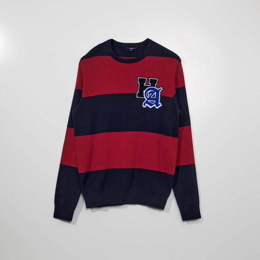 Striped sweater with badge on the chest RED/BLUE